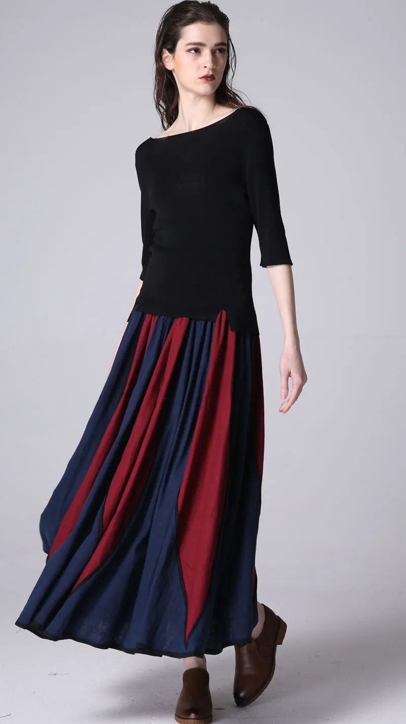 New lisiting linen maxi skirt woman's long pleated dress (1198)