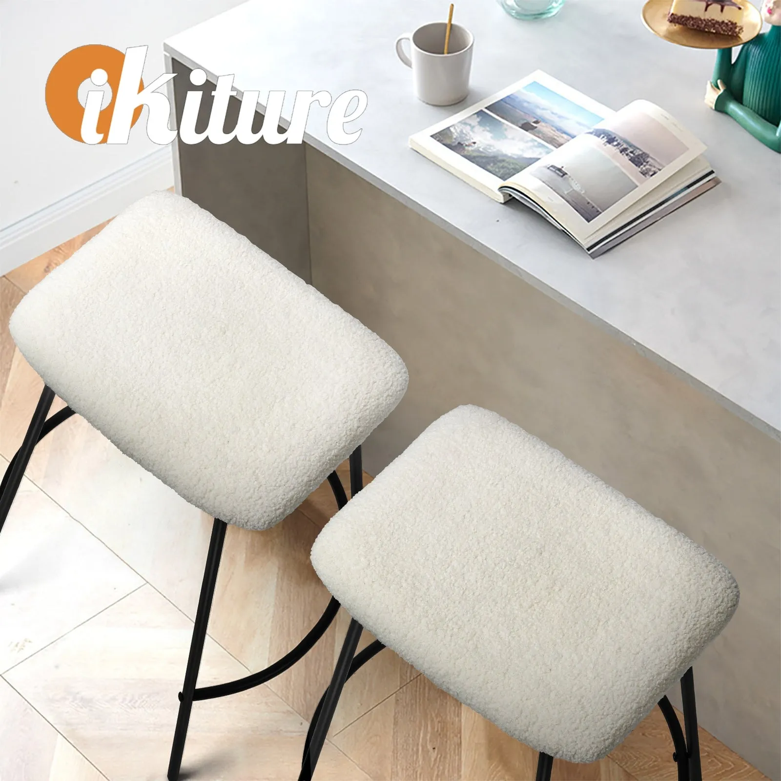 Oikiture Bar Stools Kitchen Metal Stool Chairs Dining Chair Exclusive White x2