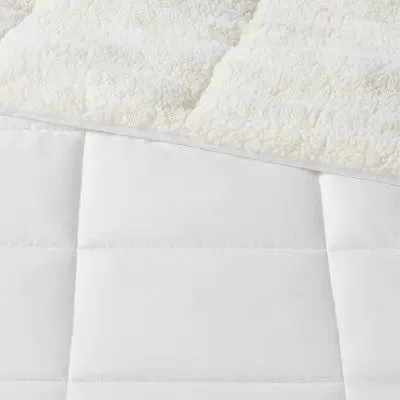 Open Box - Full/Queen Sherpa Washed Microfiber Comforter White - Room Essentials