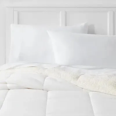 Open Box - Full/Queen Sherpa Washed Microfiber Comforter White - Room Essentials