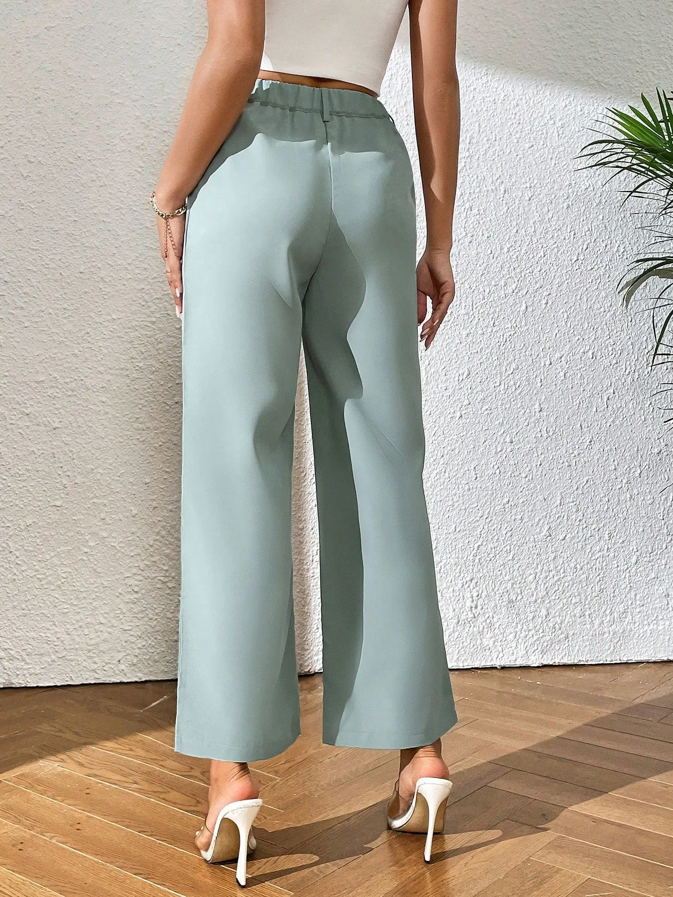 PETITE High Waist Plicated Detail Straight Leg Pants