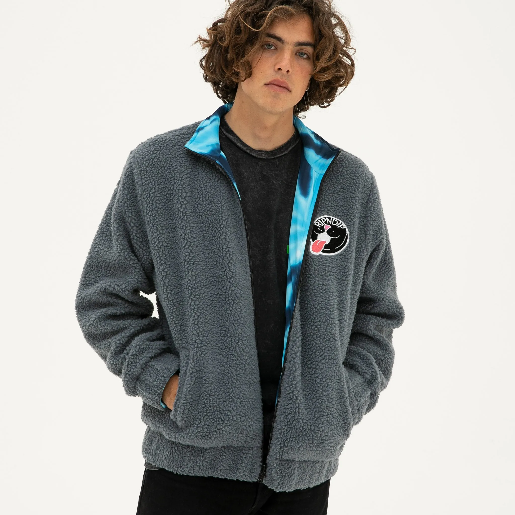 Pill Reversible Sherpa Varsity Jacket (Gray / Blue Dye)