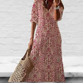 Pink Printed Long Sleeves Casual Dress