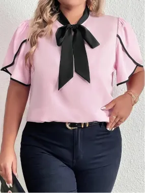 Plus Size Colorblock Lace-Up Shirt