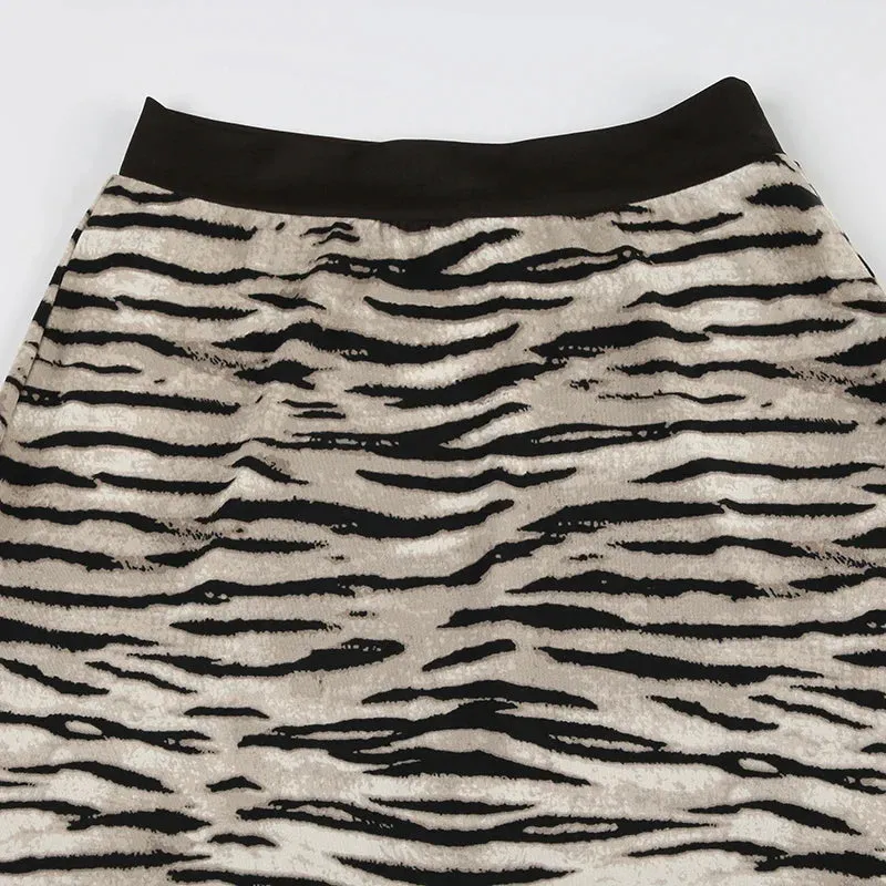 Plush Zebra Maxi Skirt with Faux Fur Texture