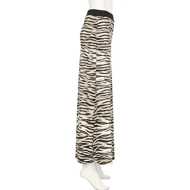 Plush Zebra Maxi Skirt with Faux Fur Texture