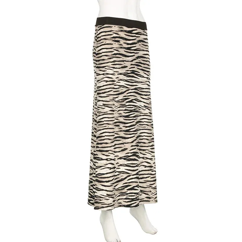 Plush Zebra Maxi Skirt with Faux Fur Texture