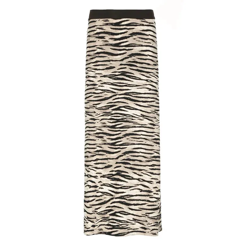 Plush Zebra Maxi Skirt with Faux Fur Texture