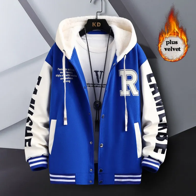 R Quilted Thermal Hooded Varsity Jacket