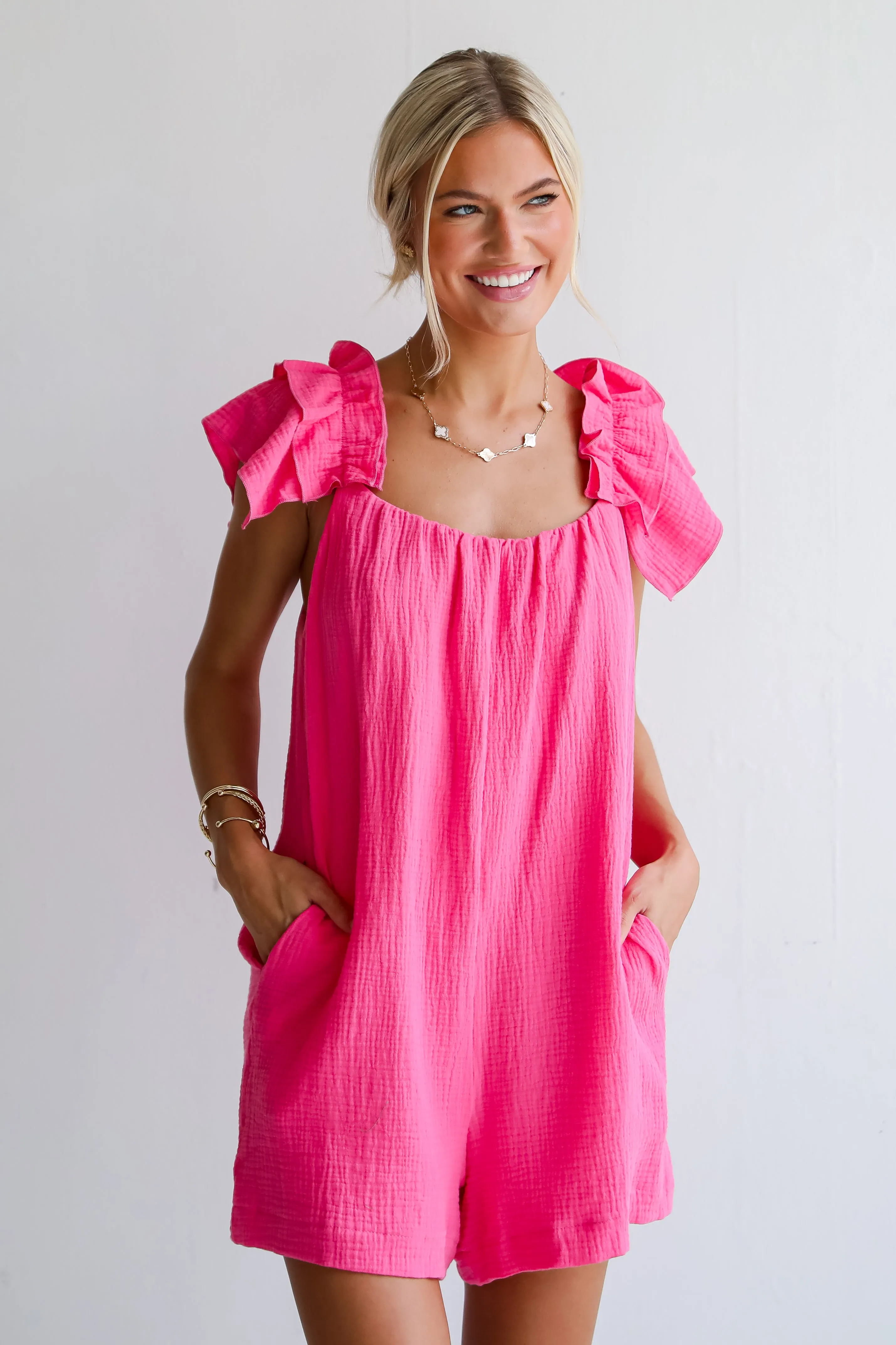 Radiant Flair Hot Pink Linen Romper