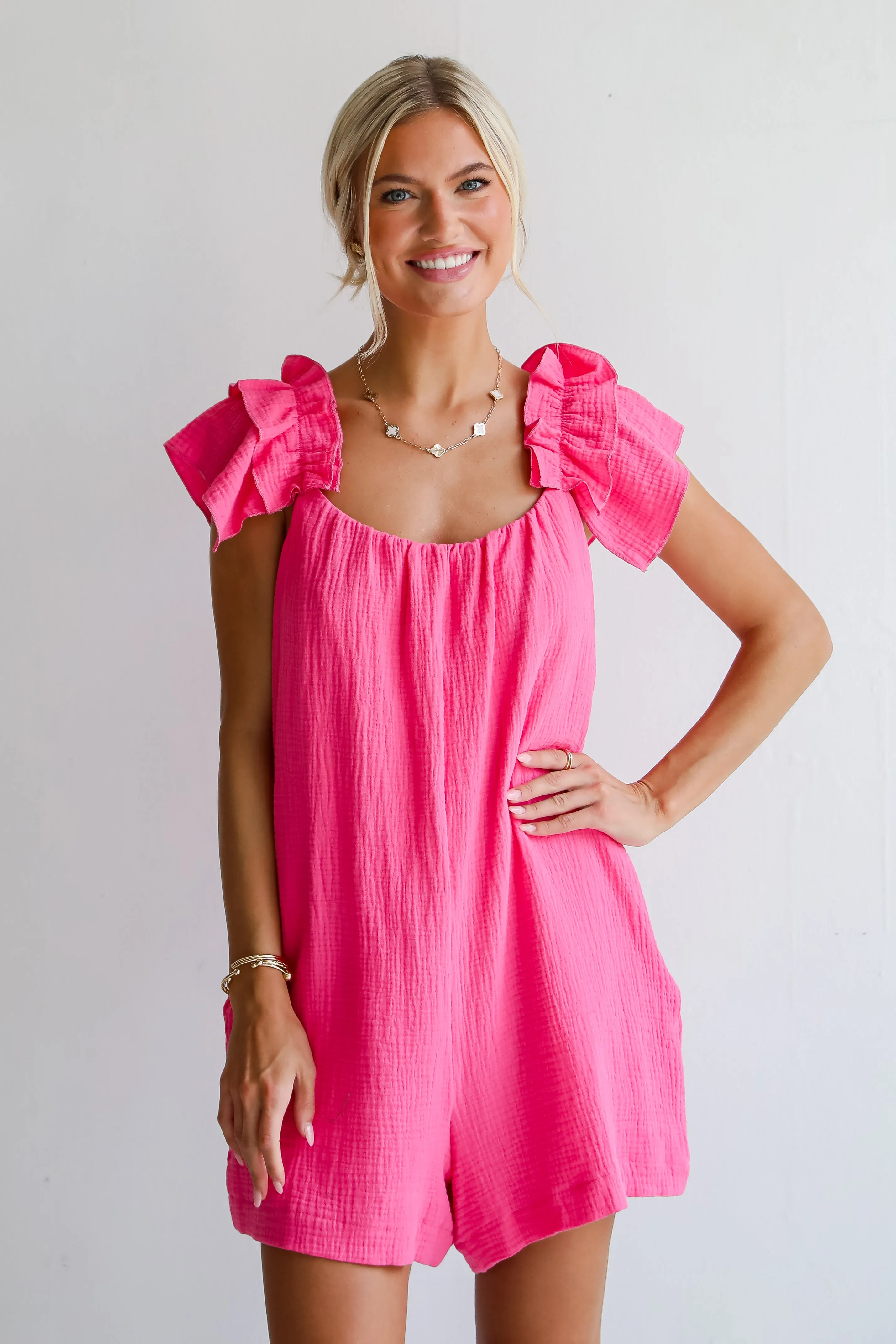 Radiant Flair Hot Pink Linen Romper