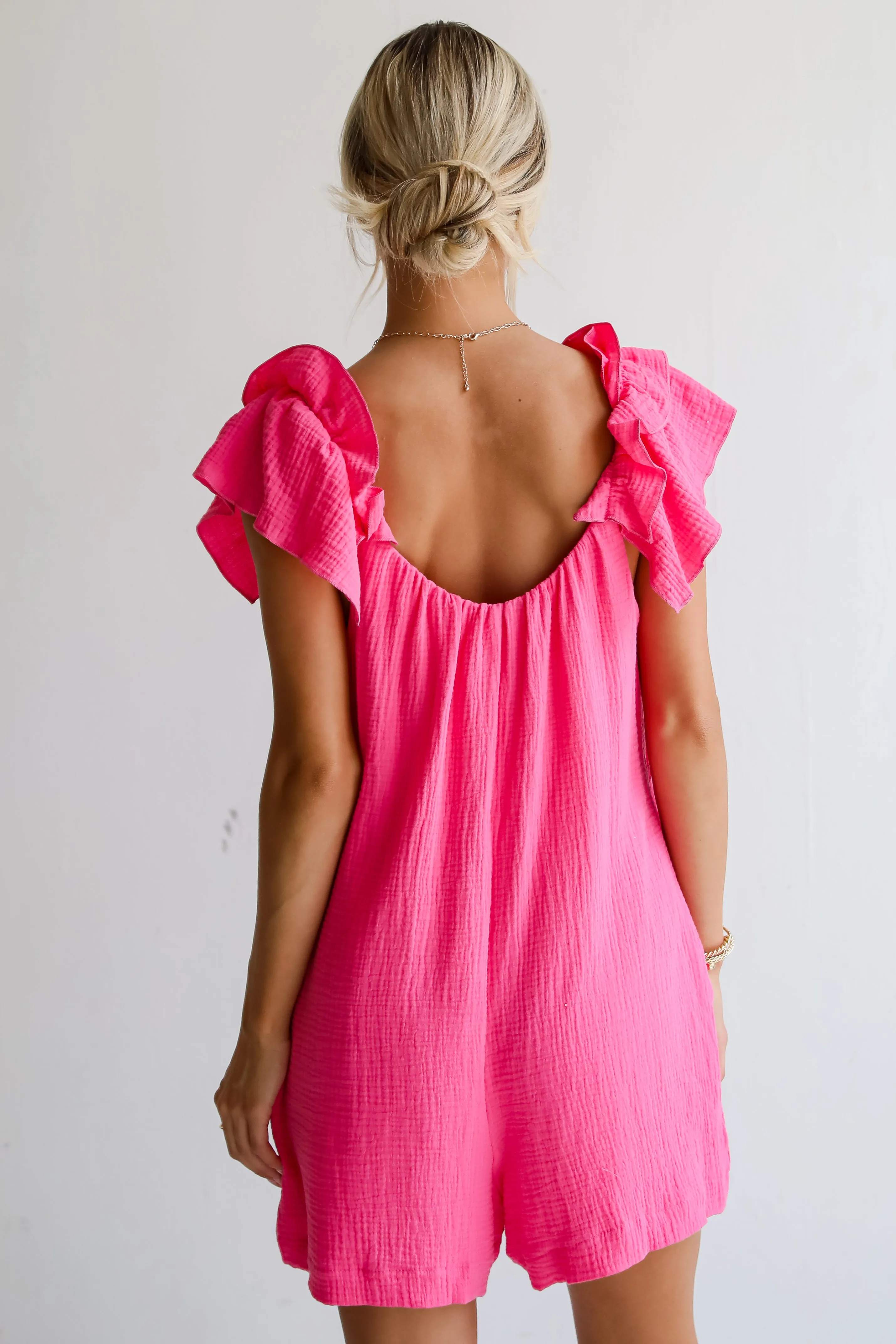 Radiant Flair Hot Pink Linen Romper