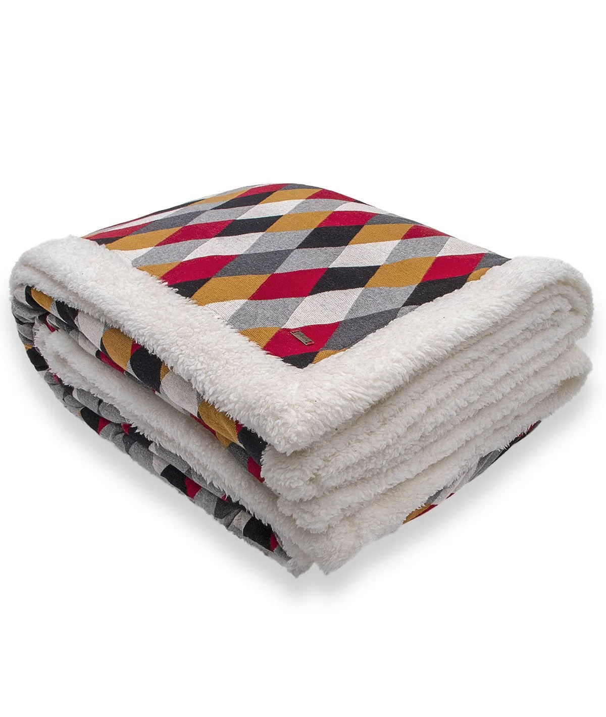 Rainbow - Multicolor Cotton Knitted Double Bed Blanket layered with Warm Sherpa Fabric