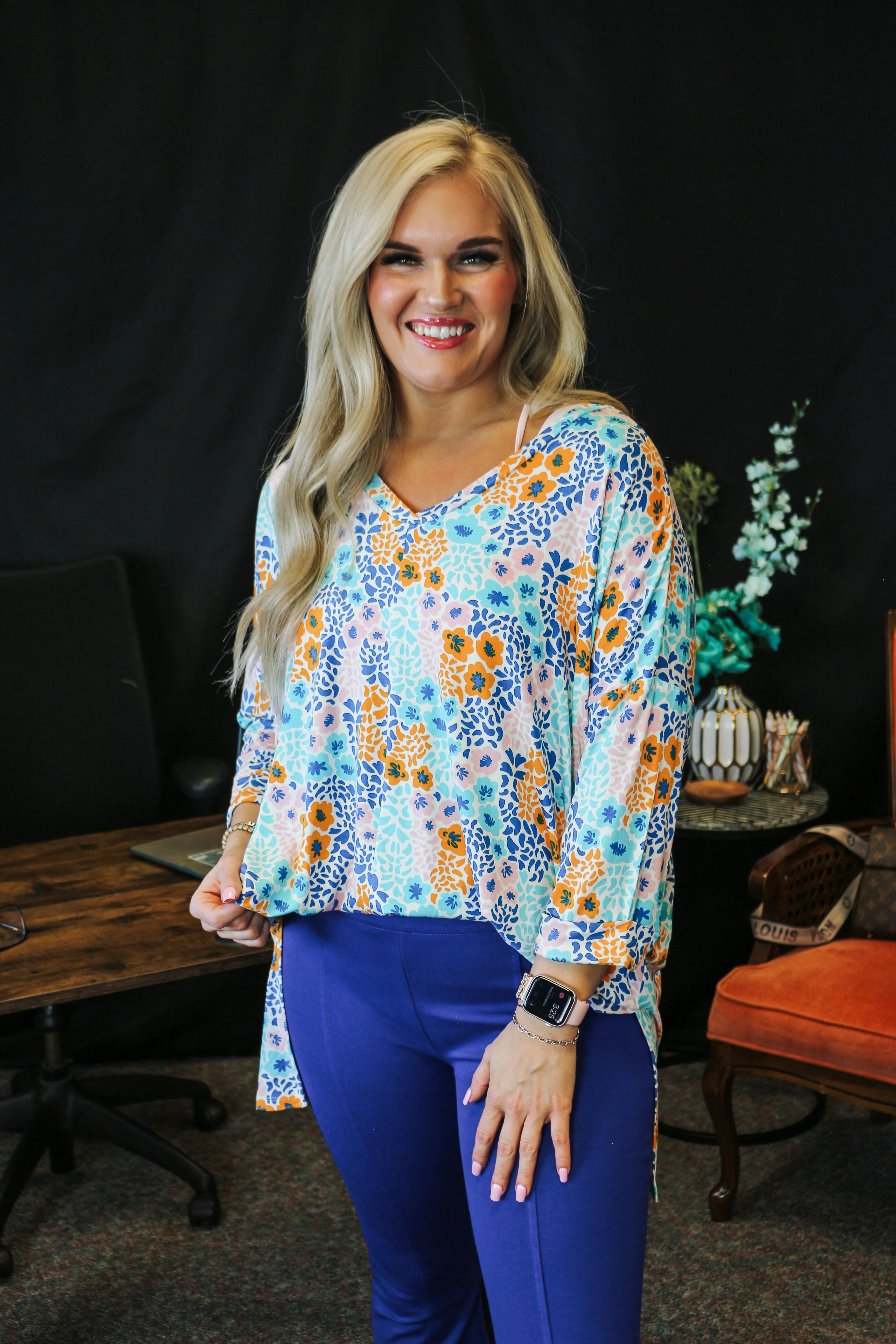 Ready When You Are Blue Floral Top