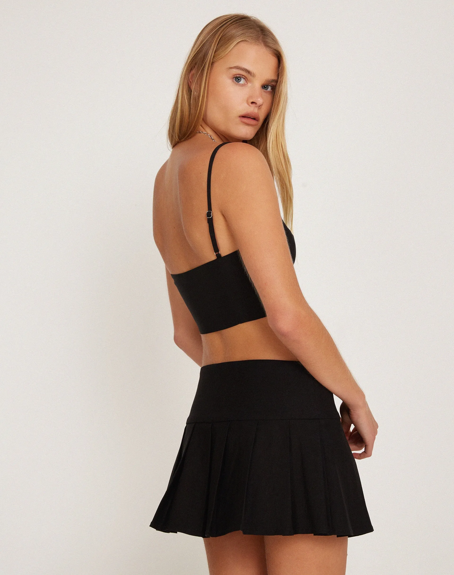 Rivas Crop Top in Tailoring Black with Pale Blue Trim