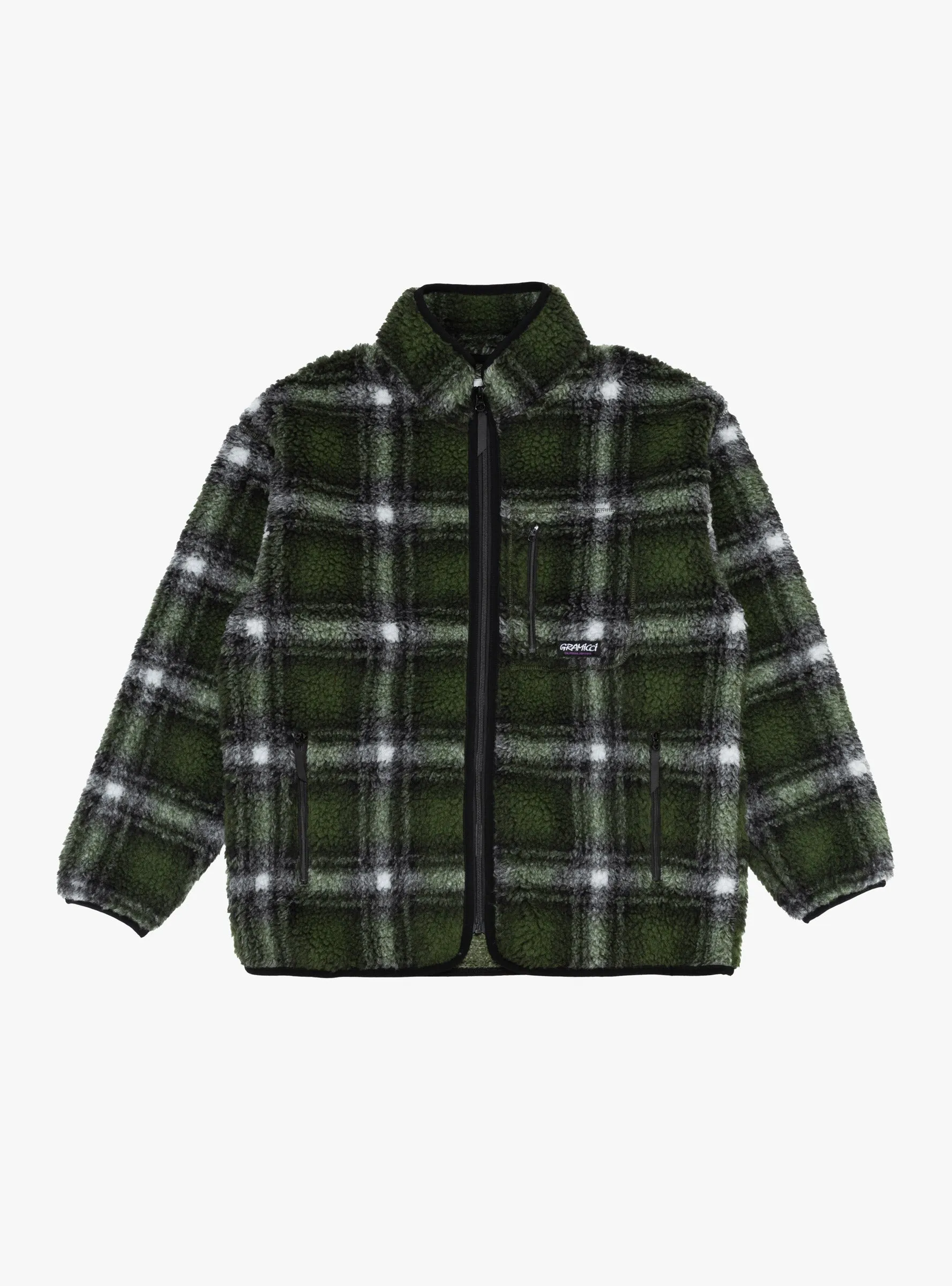 Shadow Plaid Sherpa Jacket Olive