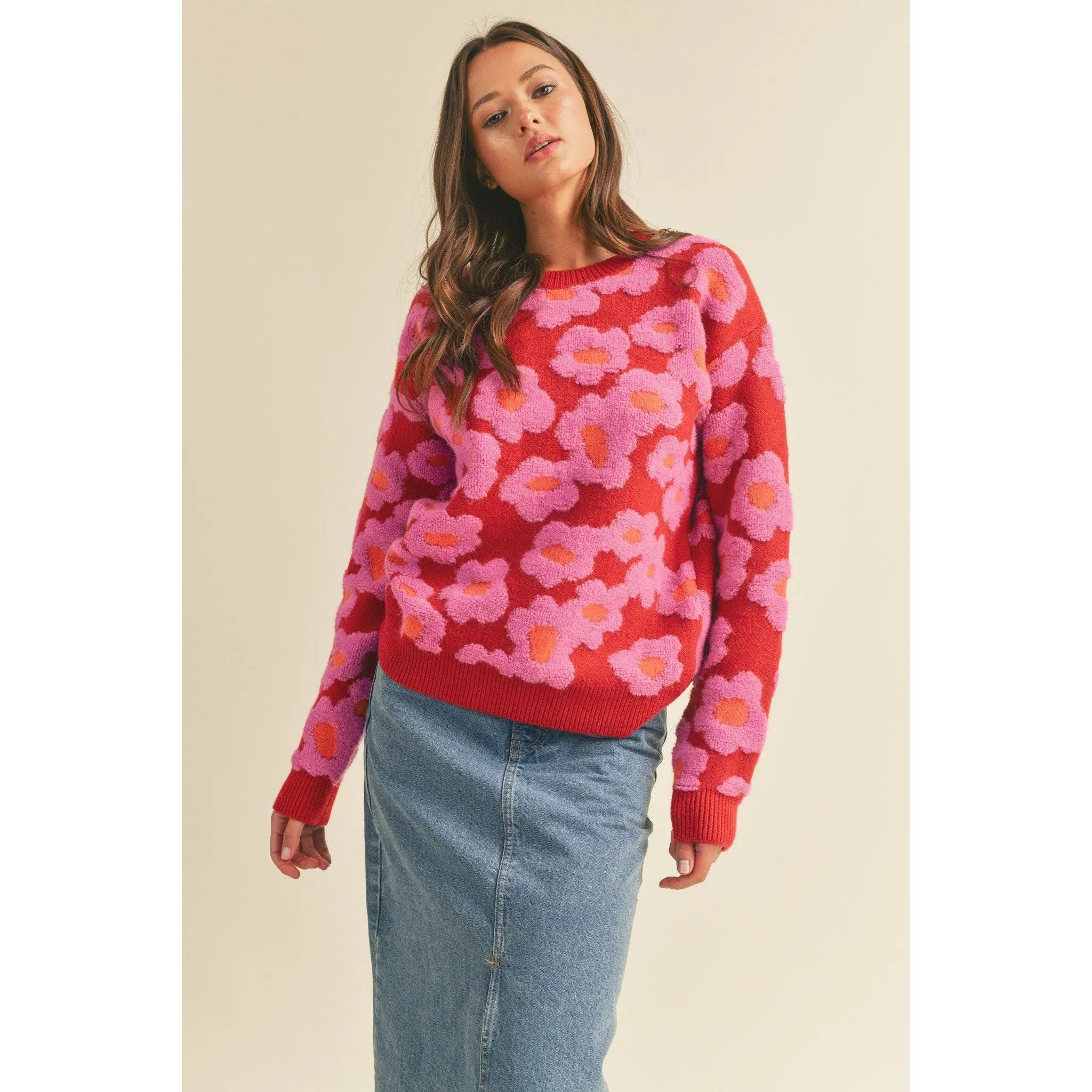 Sherpa Floral Knit Sweater