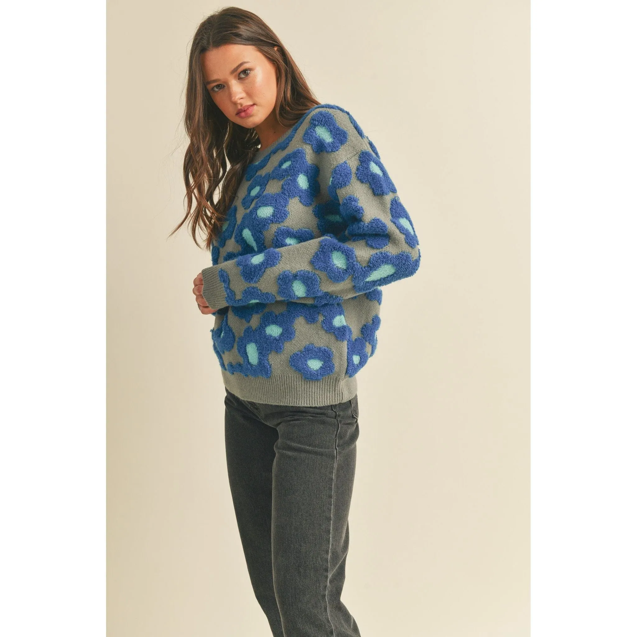 Sherpa Floral Knit Sweater