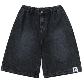 Simple Style Loose Straight Black Gray Washed Denim Shorts