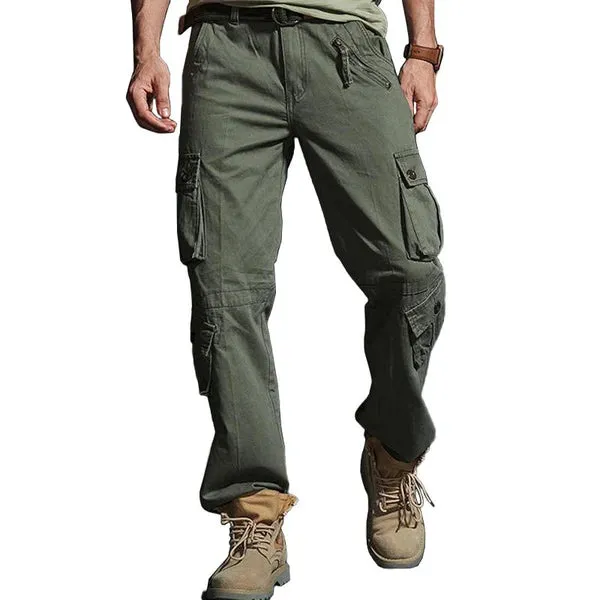 Solid Loose Multi-pocket Cotton Cargo Pants