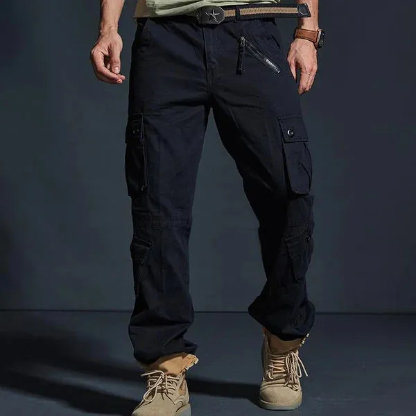 Solid Loose Multi-pocket Cotton Cargo Pants