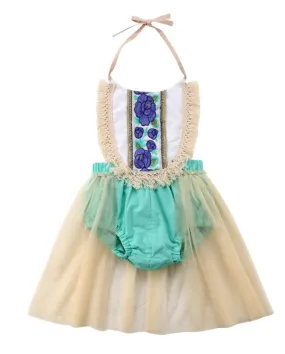 Teal Floral Romper with Romantic Tutu #900027