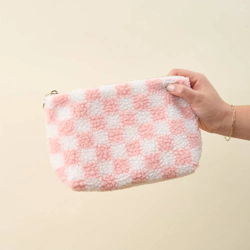 Teddy Zippered Pouch - Checker Blush