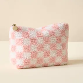 Teddy Zippered Pouch - Checker Blush