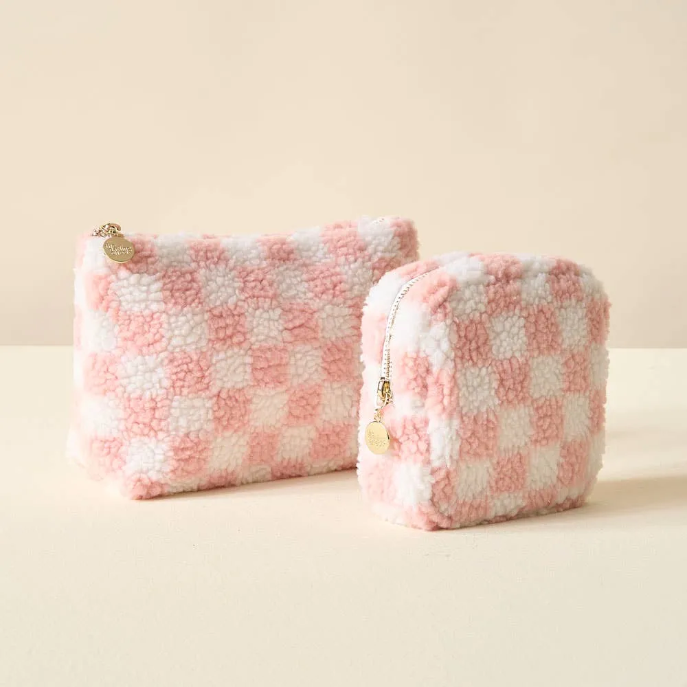 Teddy Zippered Pouch - Checker Blush