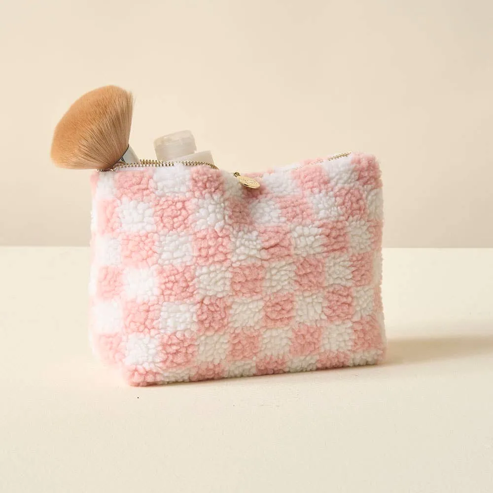 Teddy Zippered Pouch - Checker Blush