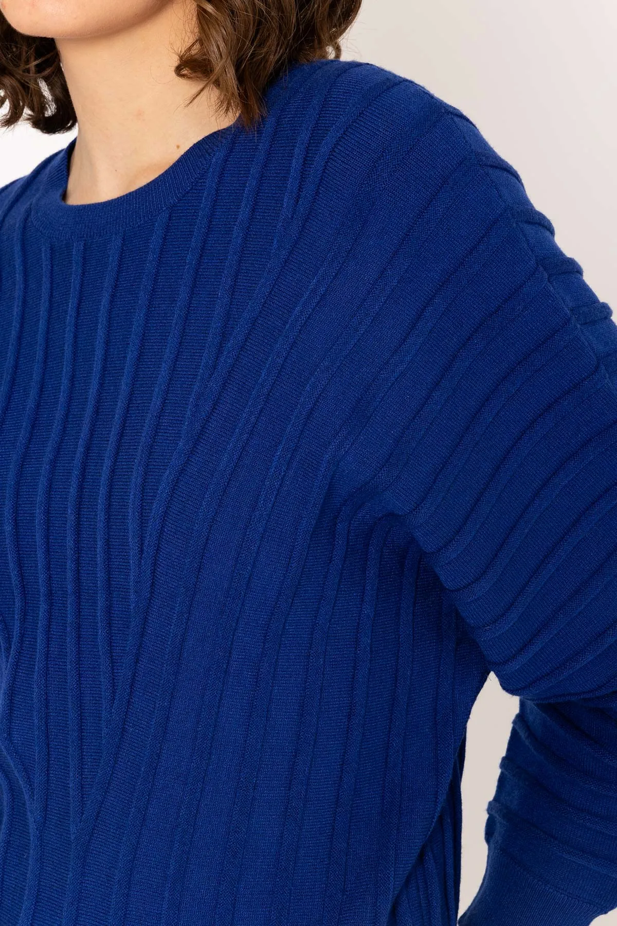 Textured Crew Neck Jumper in Blue