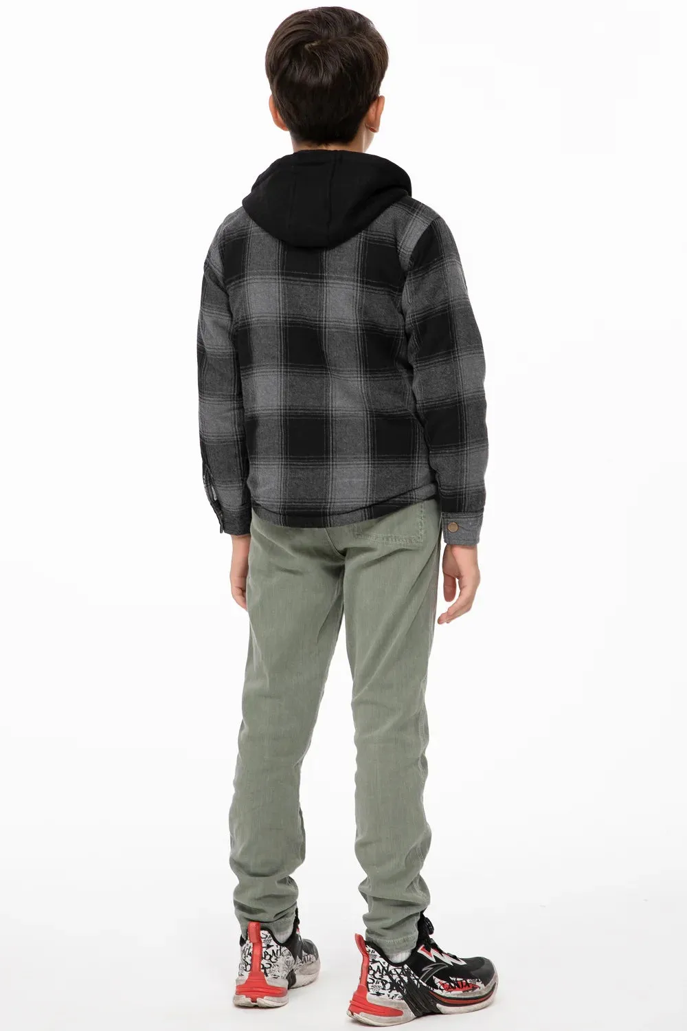 Toddler Boys and Girls Sherpa-Lined Snap Flannel Shirt,Hooded Plaid