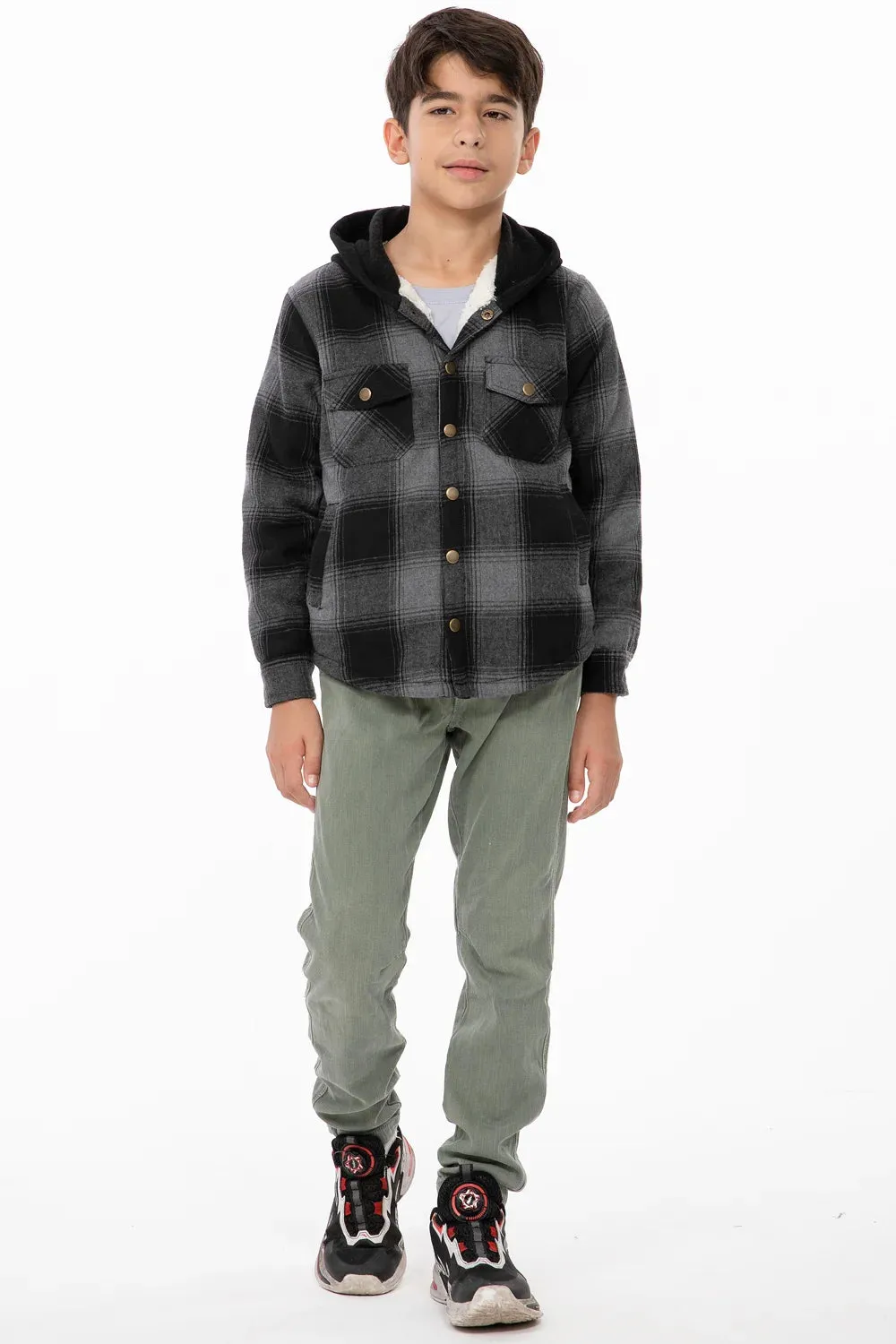 Toddler Boys and Girls Sherpa-Lined Snap Flannel Shirt,Hooded Plaid