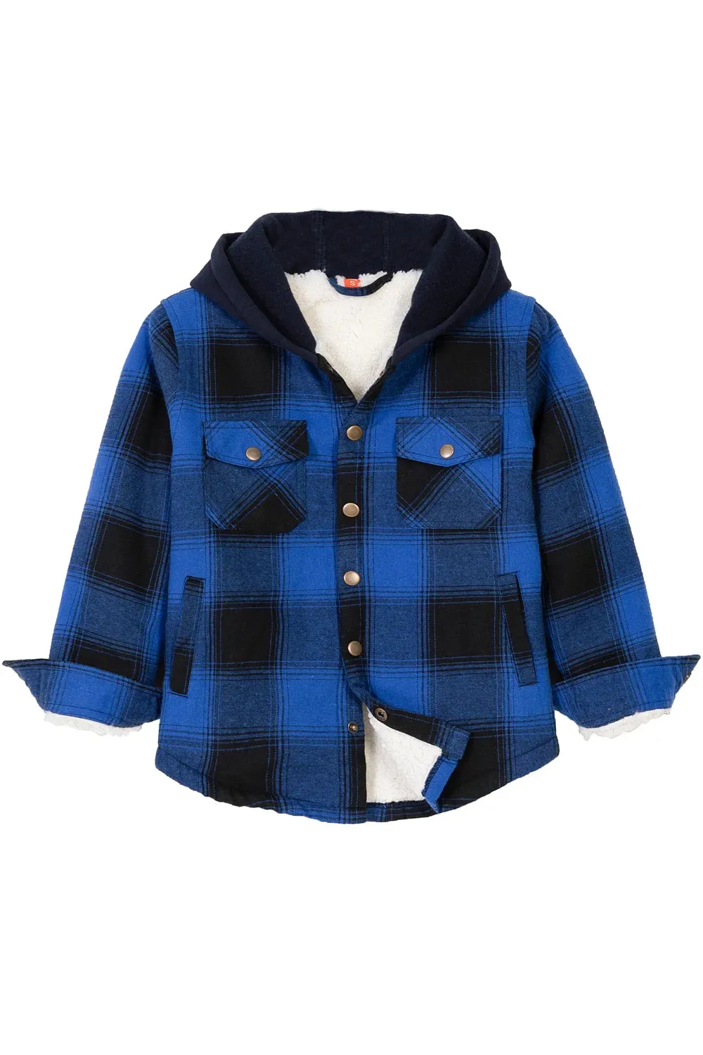 Toddler Boys and Girls Sherpa-Lined Snap Flannel Shirt,Hooded Plaid