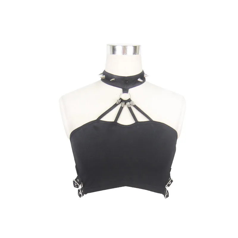 TT023 Daily life Summer strapless sexy girls punk cotton mini vest with chocker