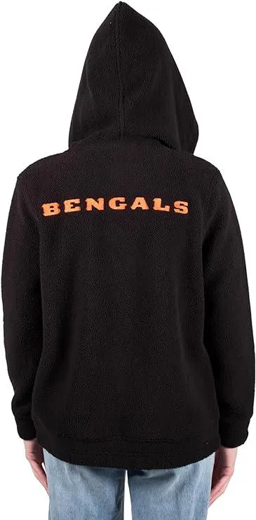 Ultra Game NFL Official Women's Full Zip Super Soft Sherpa Hoodie Sweatshirt Jacket - Warm Fleece Blend, Cincinnati Bengals, Team Color|Cincinnati Bengals