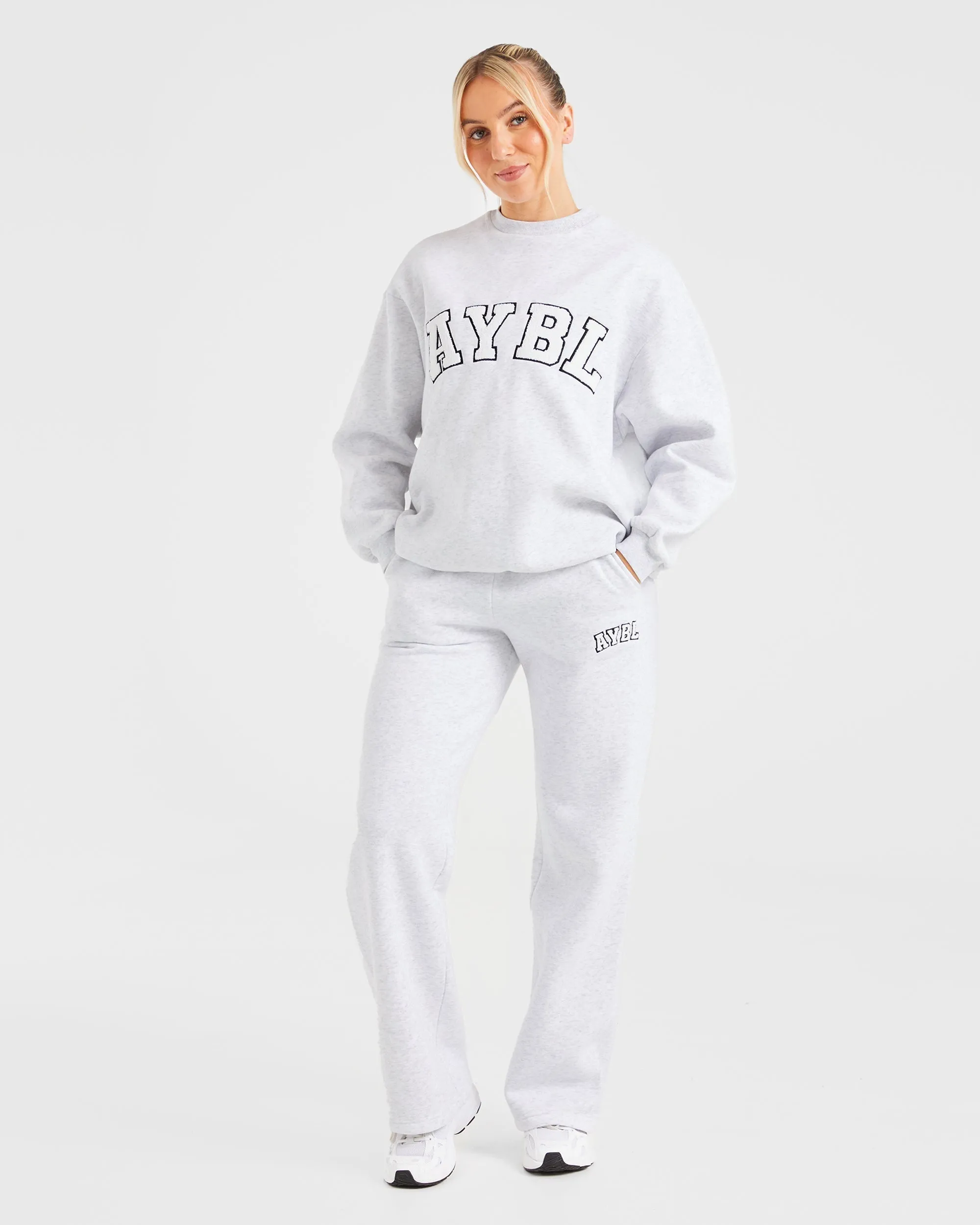 Varsity Oversized Straight Leg Joggers - Heather Grey