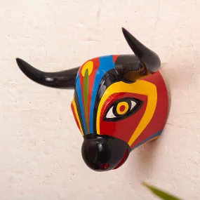 Vibrant Cedar Wood Bull Wall Mask From Colombia - Oneiric Guardian | NOVICA