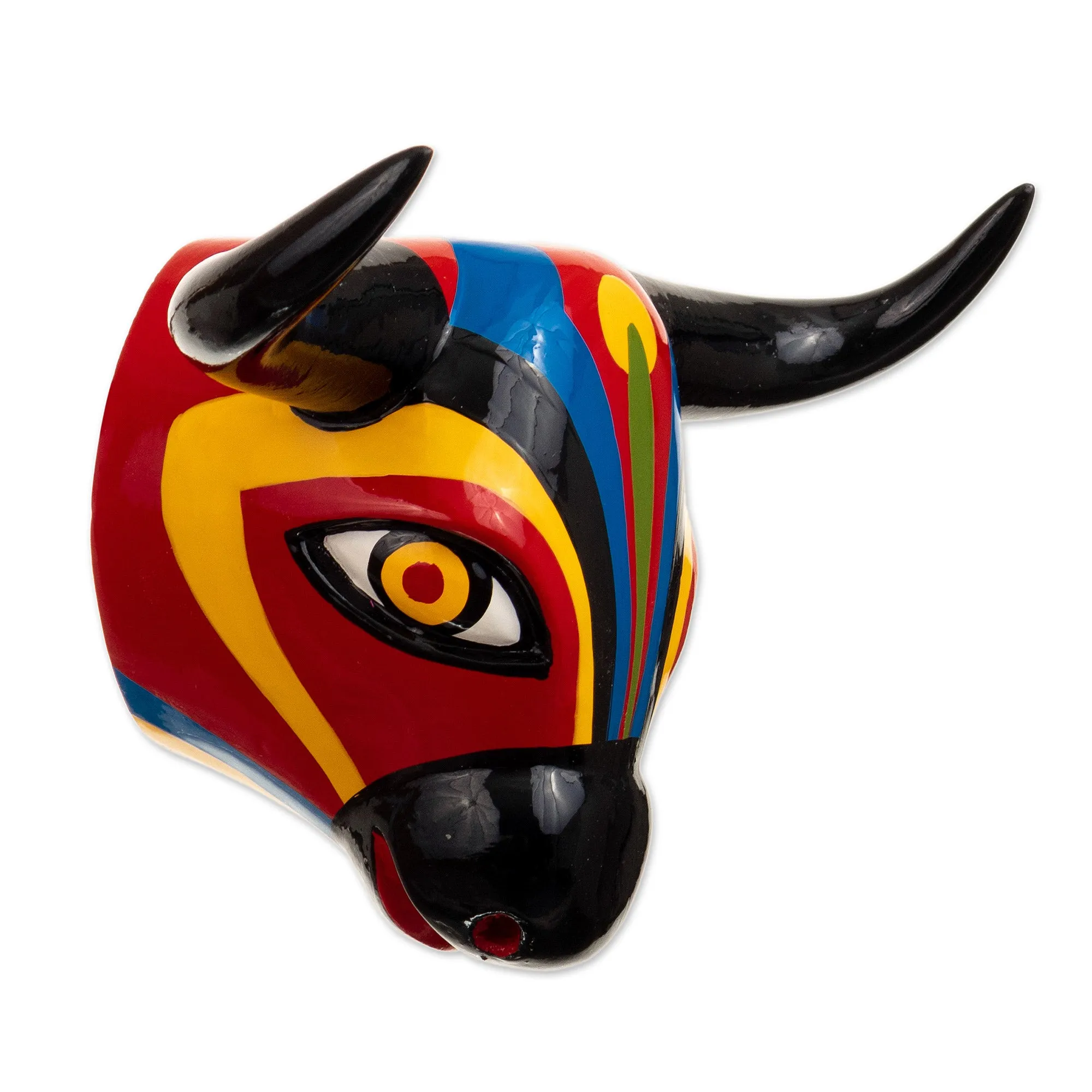 Vibrant Cedar Wood Bull Wall Mask From Colombia - Oneiric Guardian | NOVICA