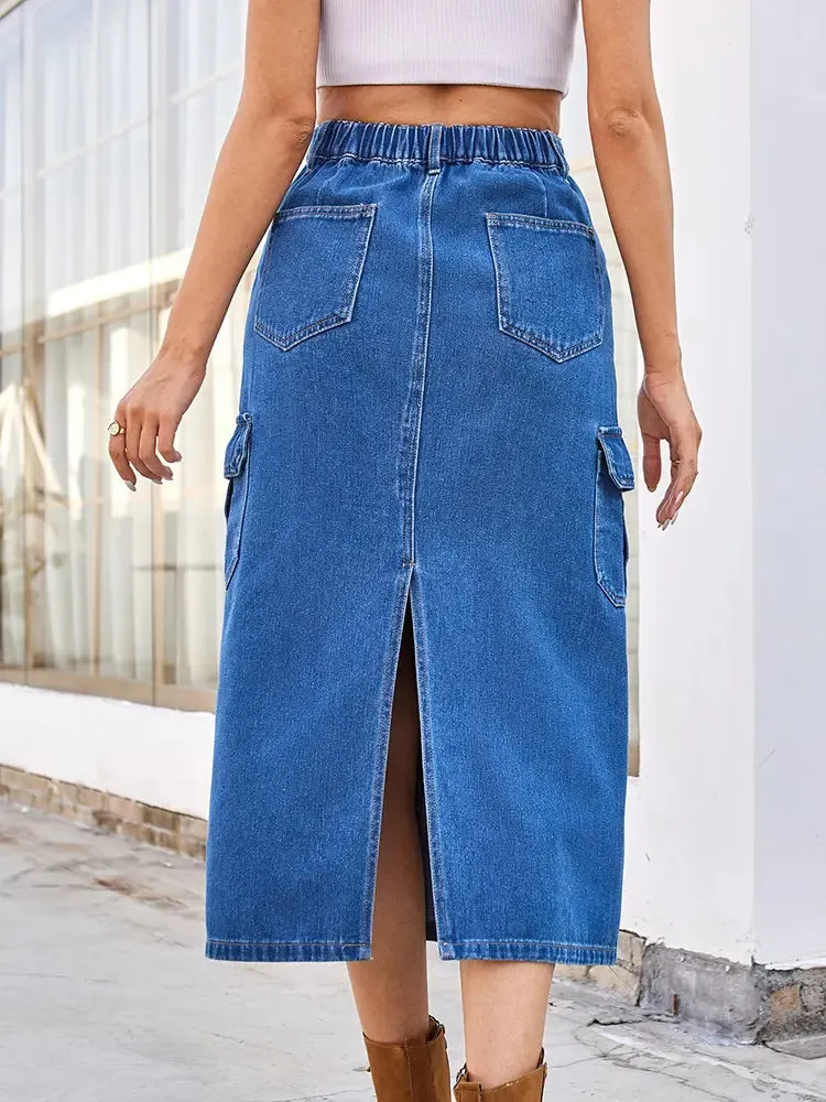 Washed Denim Utility Skirt