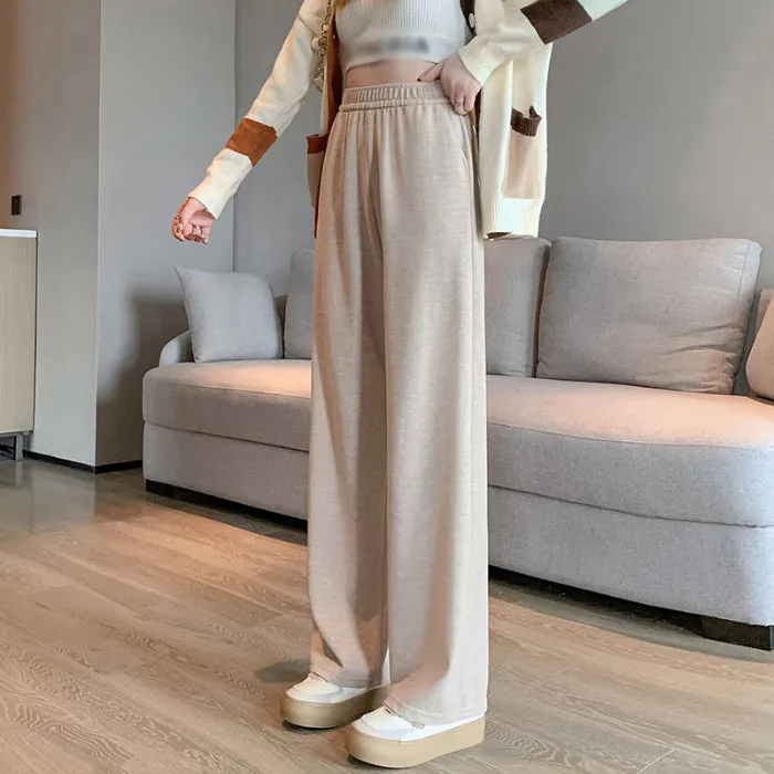 Wide-Leg Pants High Waist Straight Cashmere Trousers