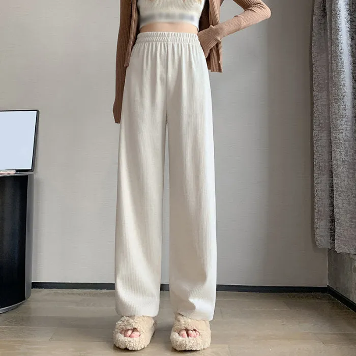 Wide-Leg Pants High Waist Straight Cashmere Trousers