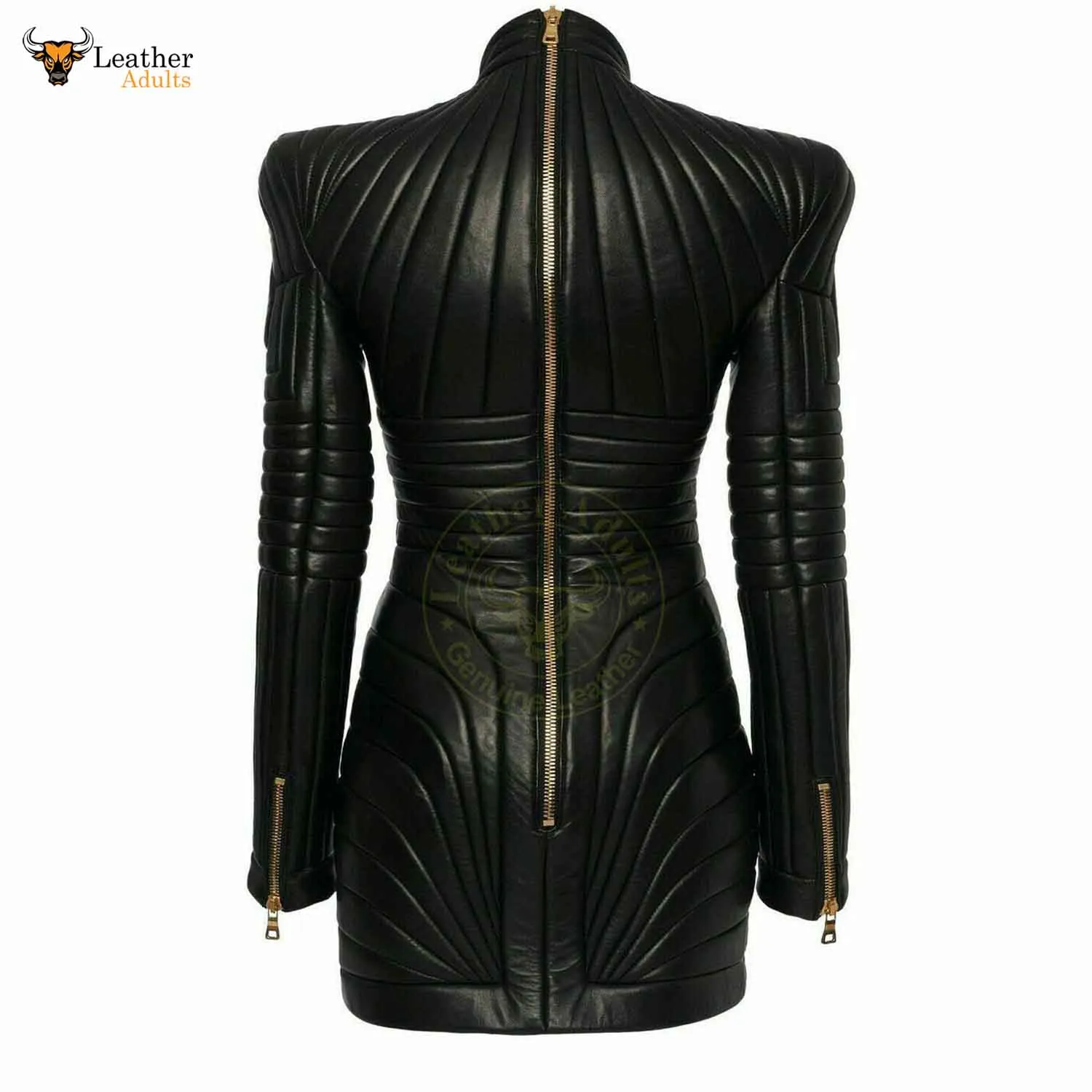 Womens Black Leather Trench Steampunk Dress Gothic PUNK Victorian Coat Jacket