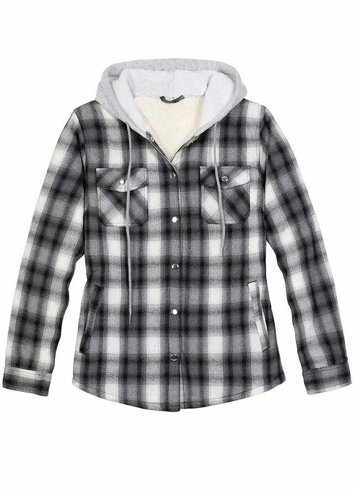 Women's Matching Family Snap Up Flannel Jacket with Hood