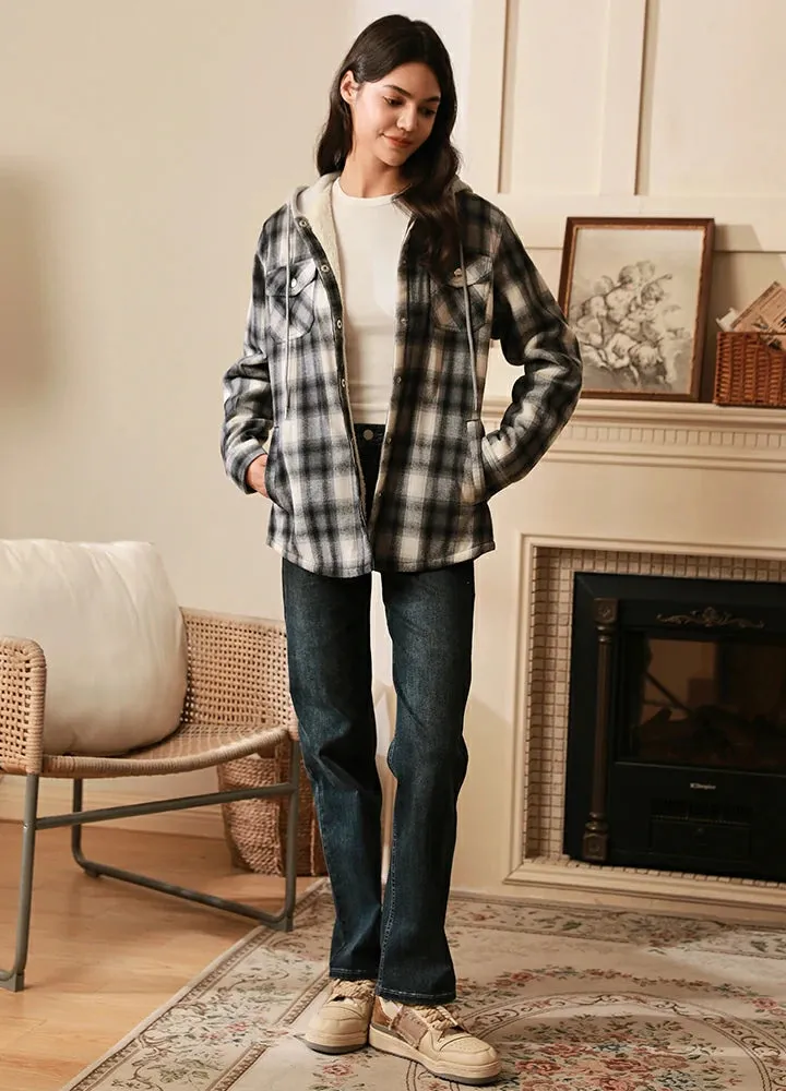 Women's Matching Family Snap Up Flannel Jacket with Hood