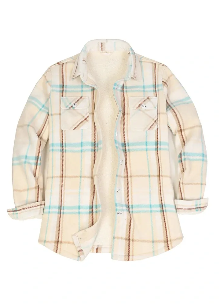 Women's Sherpa Lined Throughout Shirt Jacket Button Up Plaid Jacket