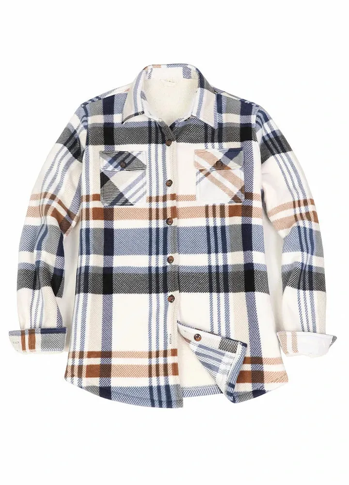 Women's Sherpa Lined Throughout Shirt Jacket Button Up Plaid Jacket