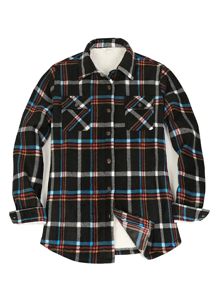 Women's Sherpa Lined Throughout Shirt Jacket Button Up Plaid Jacket