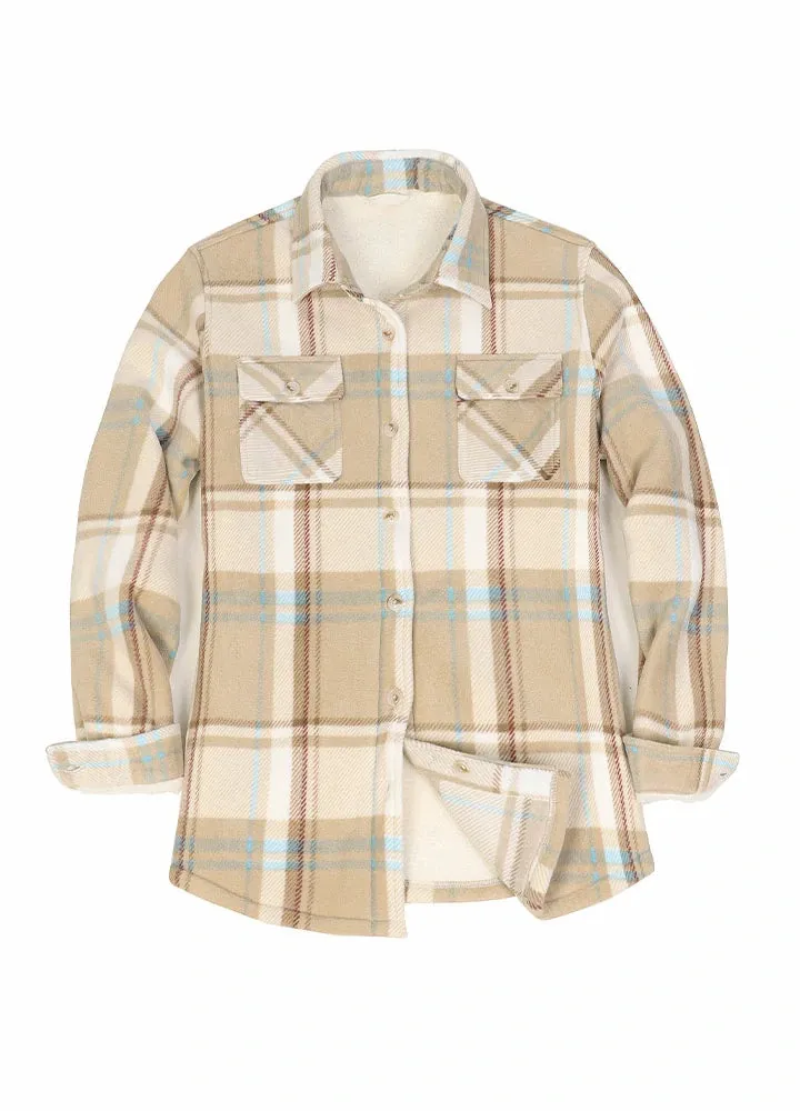 Women's Sherpa Lined Throughout Shirt Jacket Button Up Plaid Jacket