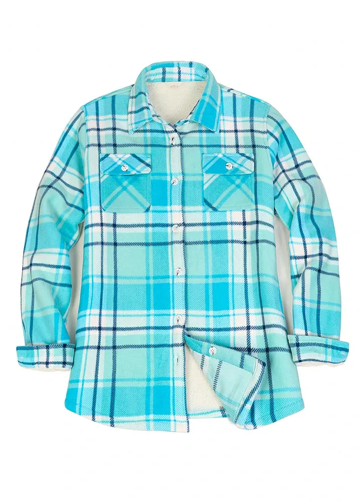 Women's Sherpa Lined Throughout Shirt Jacket Button Up Plaid Jacket